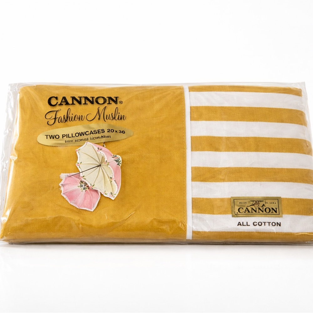 Vintage Cannon Pillowcases 42x36 Mustard Yellow Stripe NOS All Cotton USA